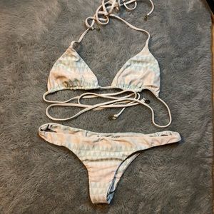 Tori Plaver Swimwear Bikini Set Geometric Pattern Pastel Colos Size S Triangle